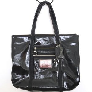 Coach Black Poppy Patent Leather Large Tote